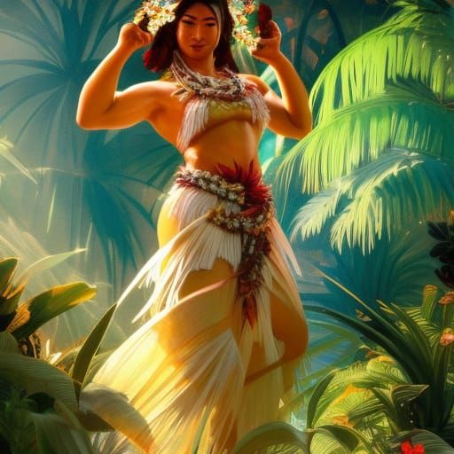 Tropical Hula Dancer in Hyperdetailed Style
