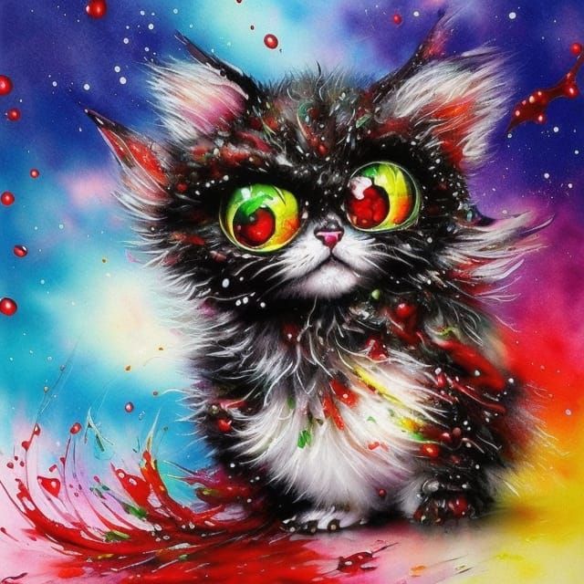 Adorable Robotic Gremlin Splattered in Rainbow Paint