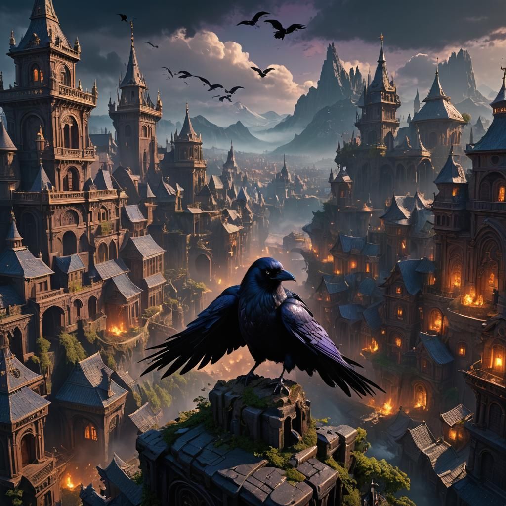Detailed Raven Matte Painting in Deep Color