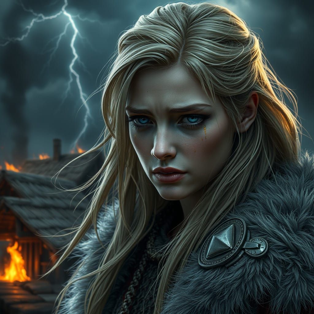 Sorrowful Goddess in Chainmail Armor Weeps Golden Tears