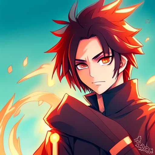 Fiery Ninja Teenager in Anime Style