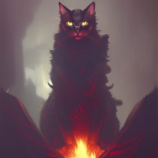 Badass Devil Cat in Dark Fantasy Style