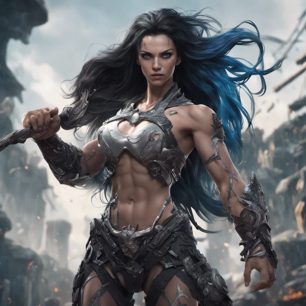 Muscular Woman Portrait in Detailed Digital Painting Style