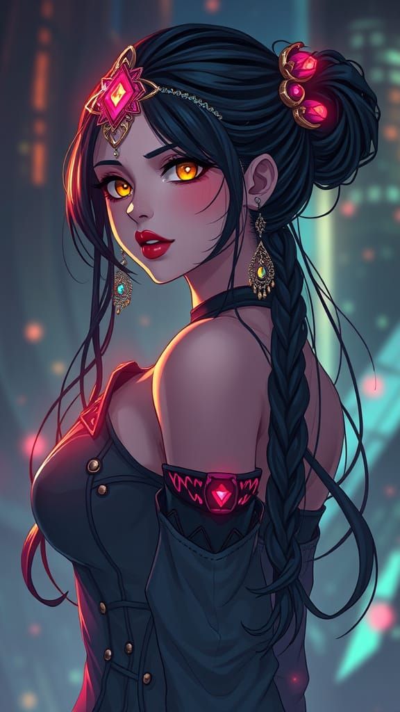 Cyberpunk Goddess of the Neon Underworld