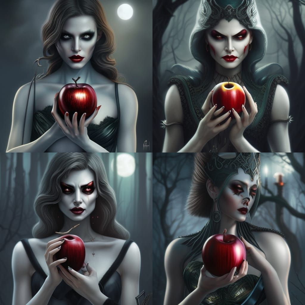 Sinister Woman with Forbidden Apple in Dark Fantasy
