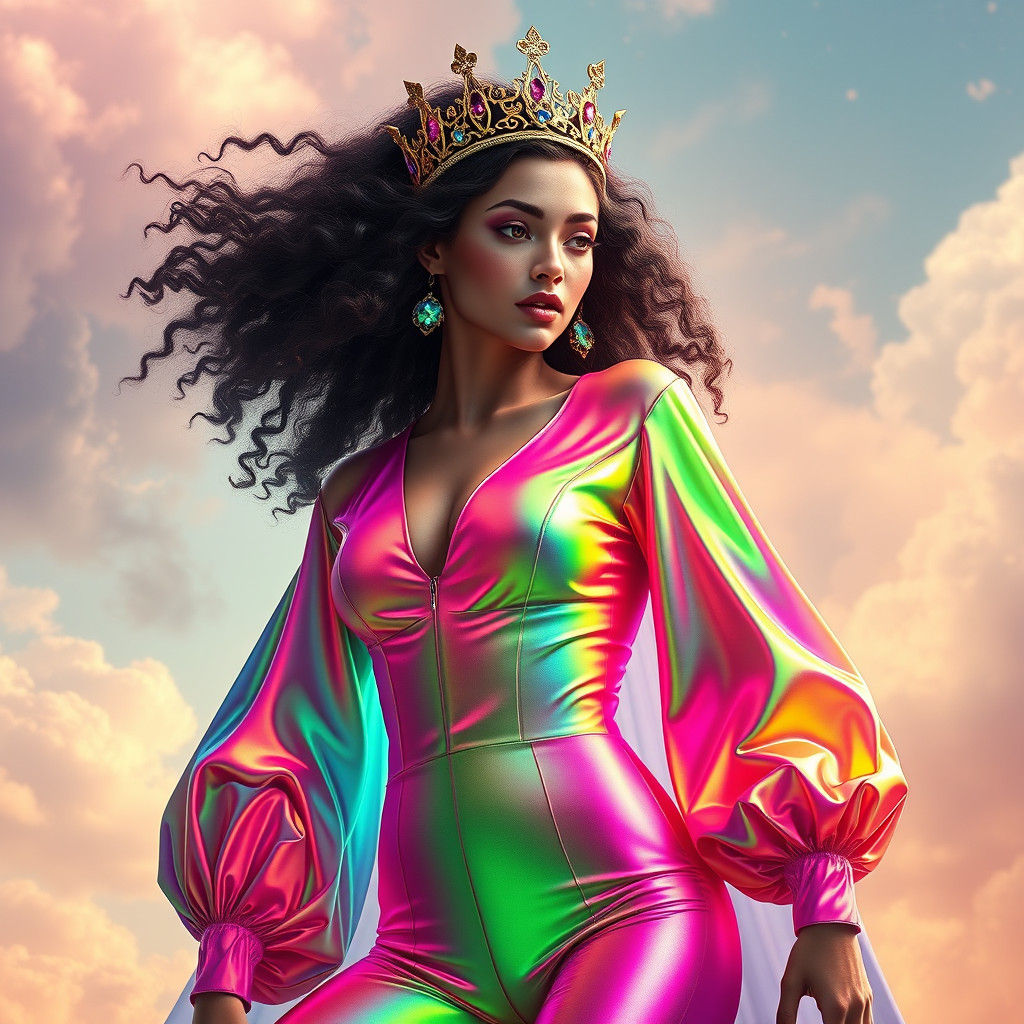 Woman in Neon Attire in Dreamlike Setting