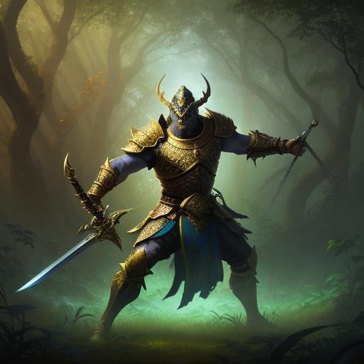 Epic Fantasy Warrior in Mystical Forest