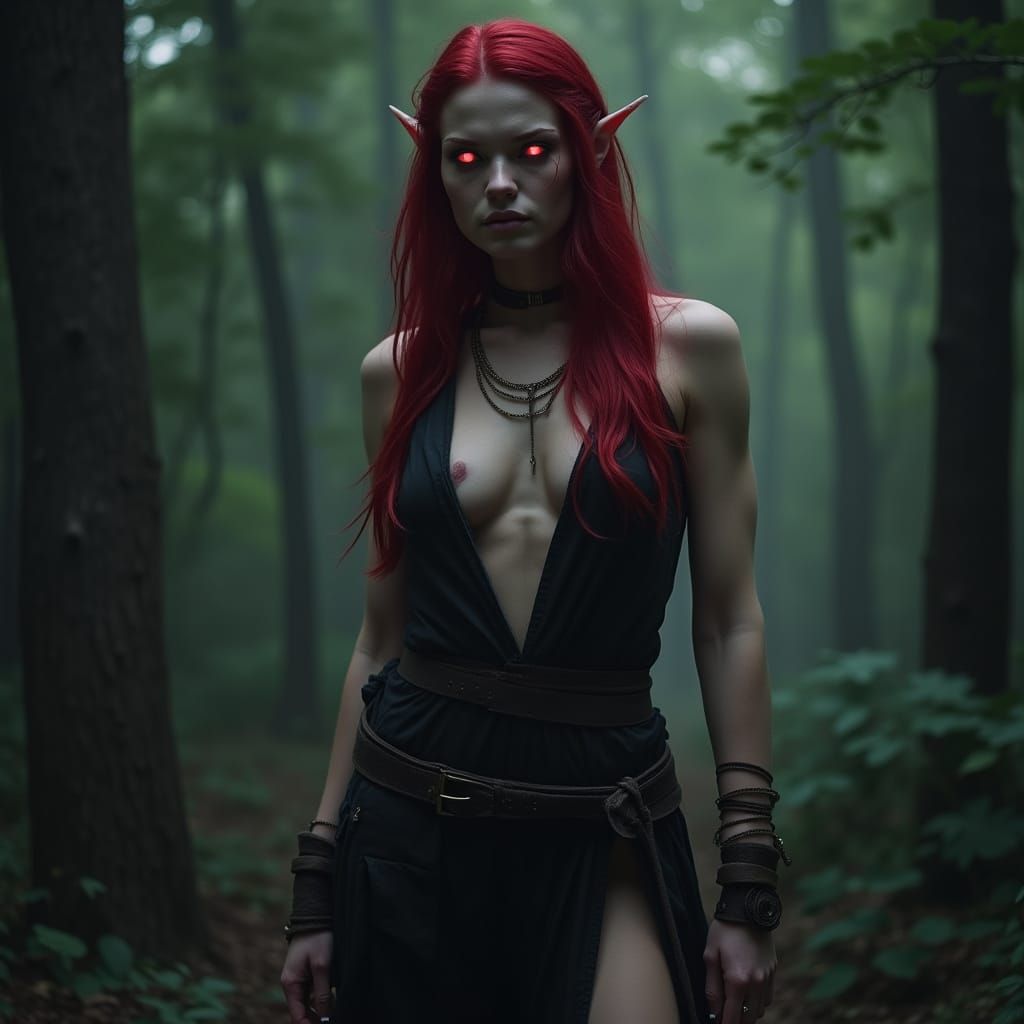 Cinematic Drow Elf in Dark Woods