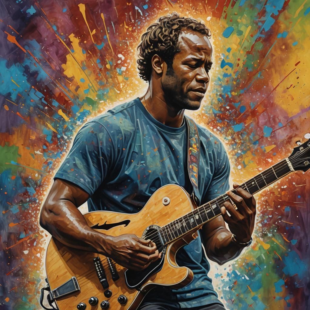 Hyperrealistic Guitarist Portrait in Splash Art Style