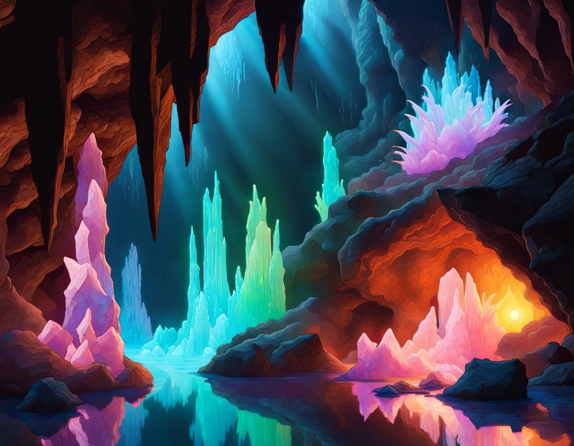 Glowing Crystal Cave: Fantasycore Bioluminescent Underground