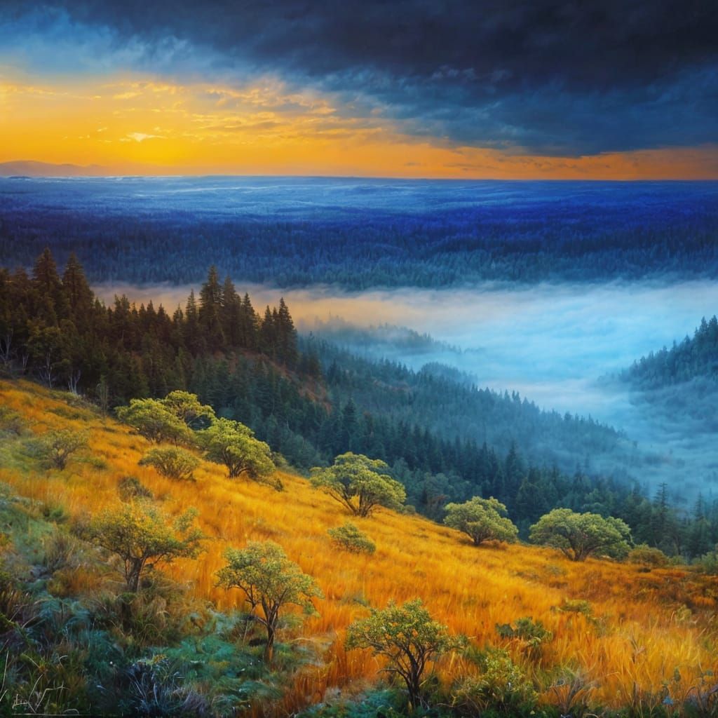 Enormous Ancient Tree in Dreamlike Landscape Oil Painting