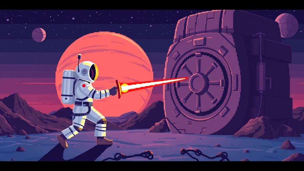 Astronaut Pixel Art Duel on Alien Planet