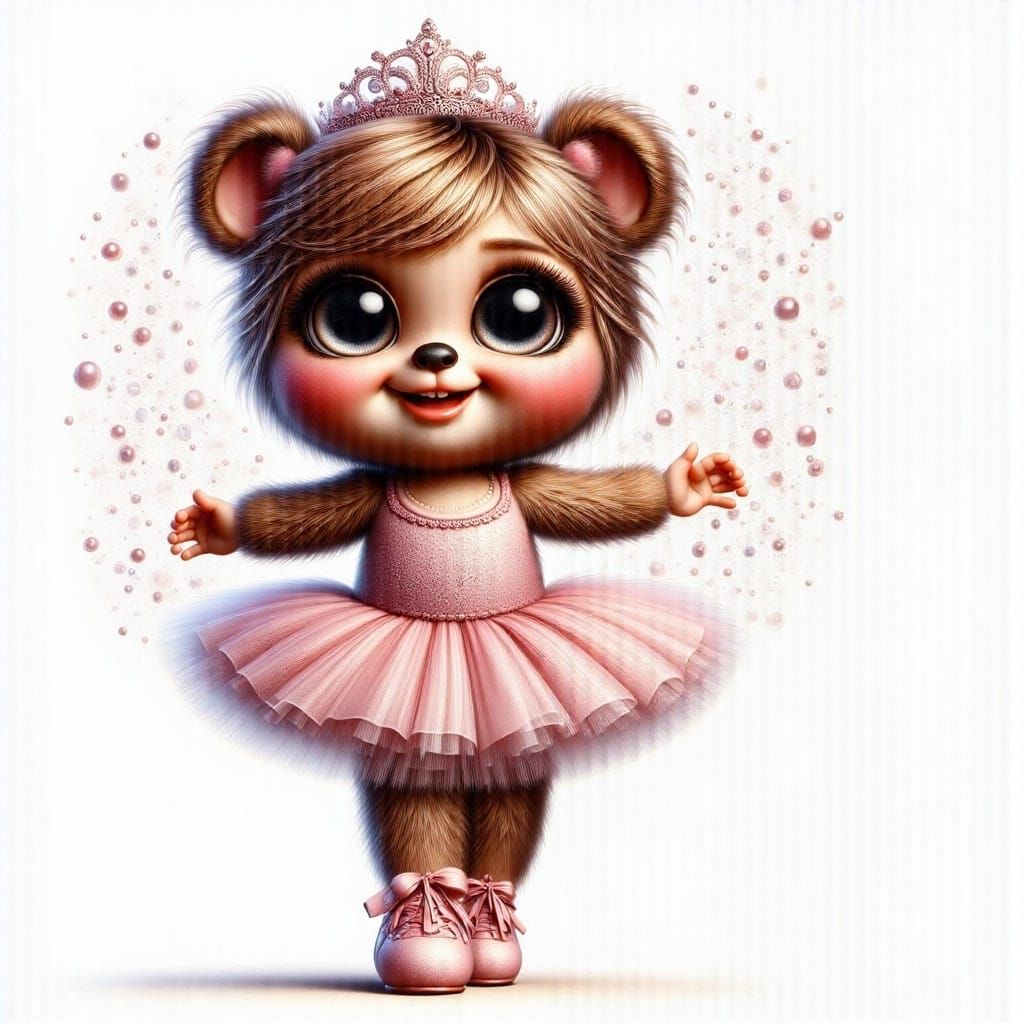 Joyful Teddy Bear Ballerina in Whimsical Style