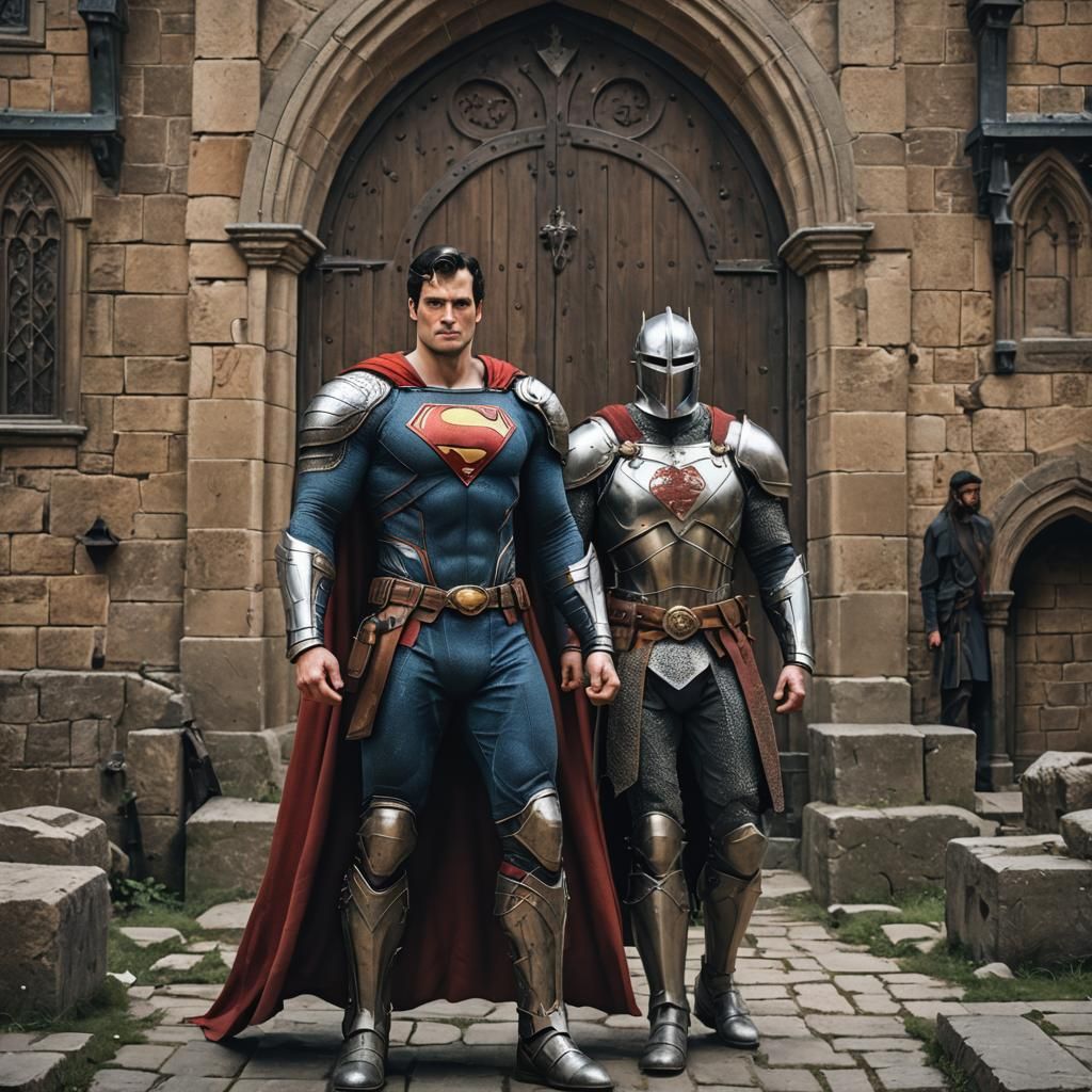 Superman as Armored Knight in Medieval Scene