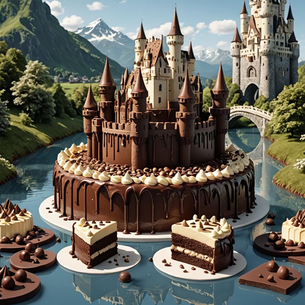 Chocolate Castle Cake with White Chocolate Moat