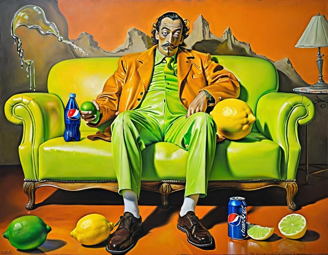 Surreal Lemon-Lime Smoothie Scene in Salvador Dali Style