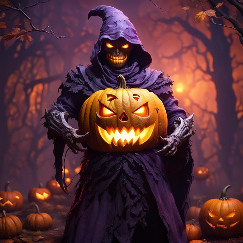 Nightmare Pumpkin with Knife in Dark Fantasy Style