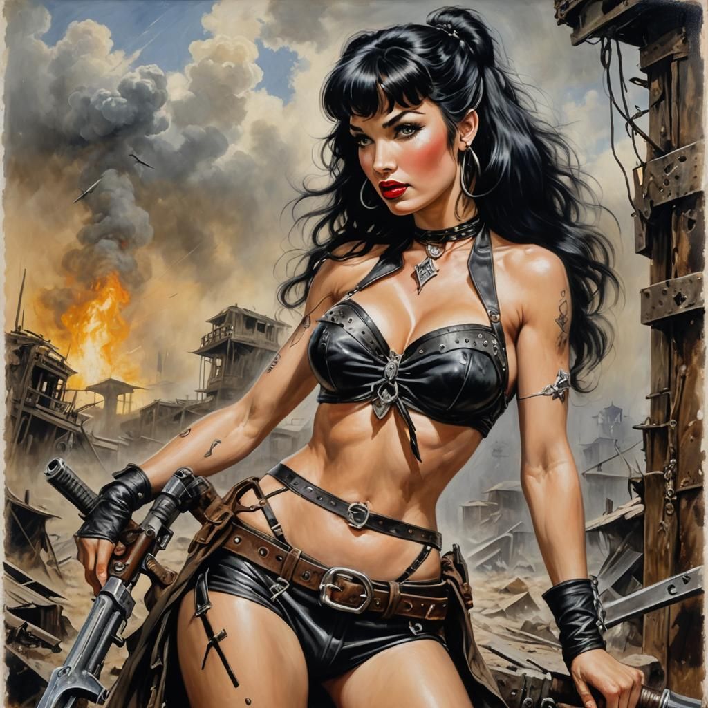 Pinup Raider in Post-Apocalyptic Acrylic Style