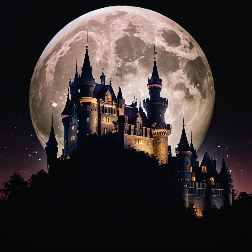 Majestic Castle Illuminated by Full Moon