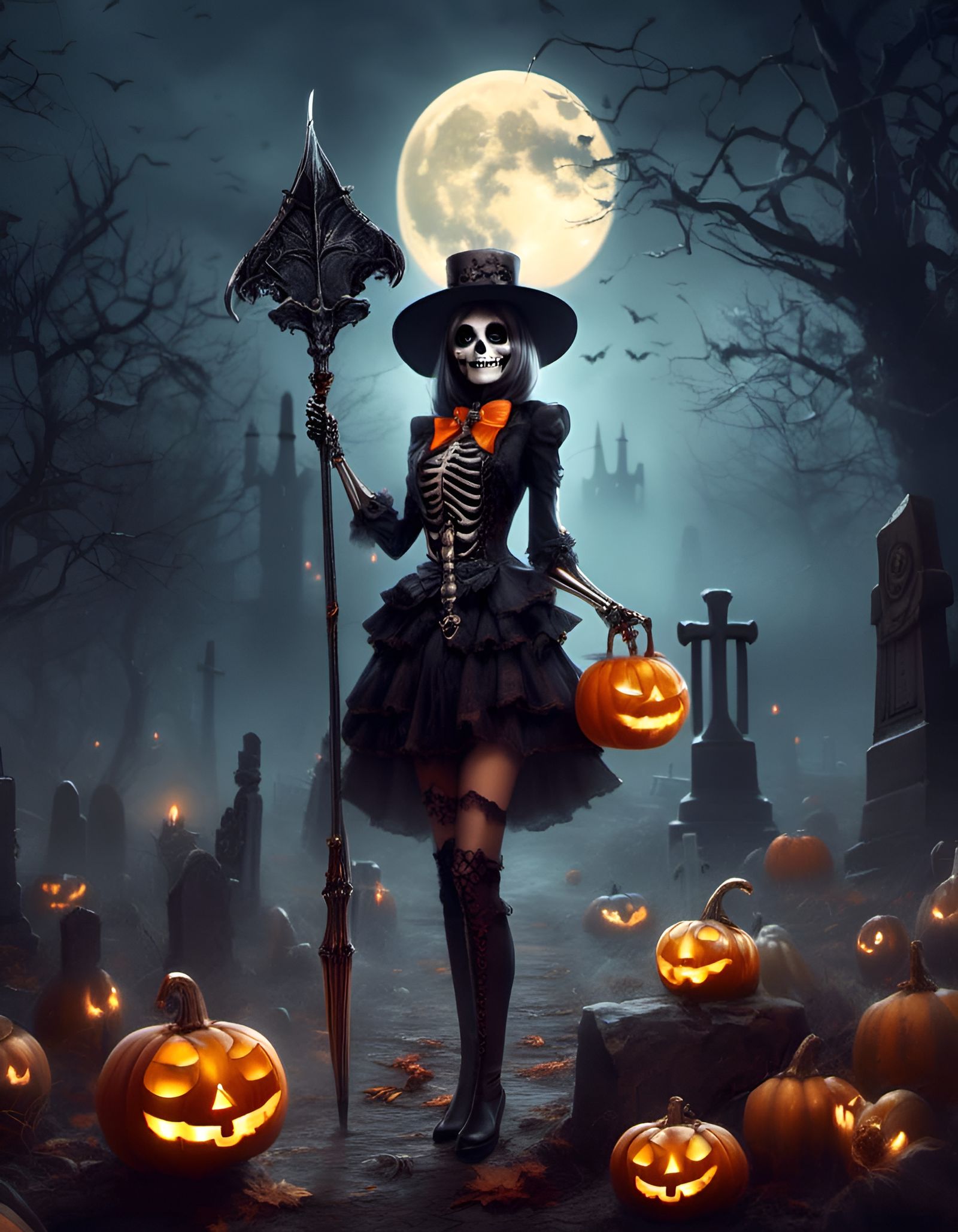 Kawaii Skeleton Digs on Halloween Night