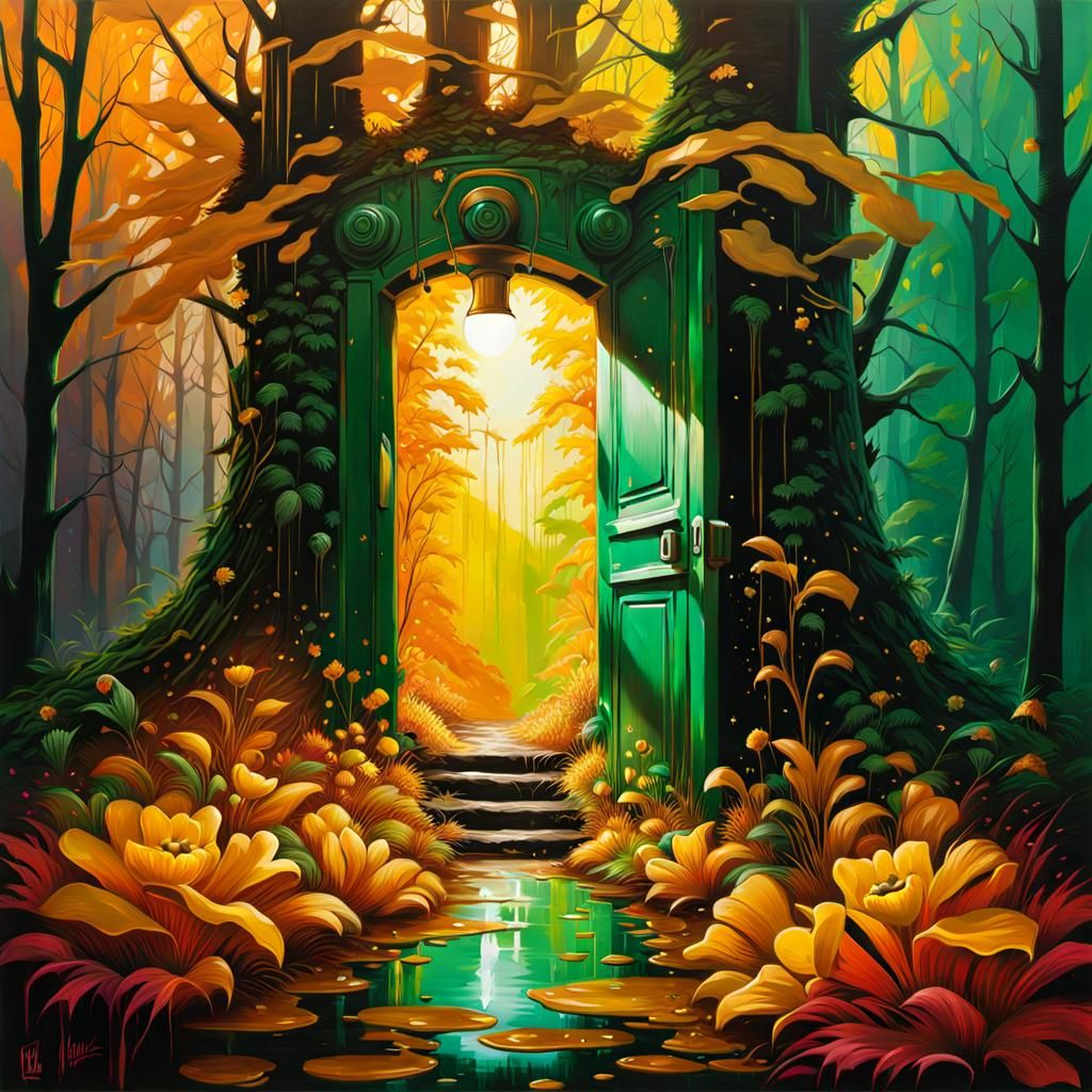 Badger in Graffiti Art with Green and Gold Rays