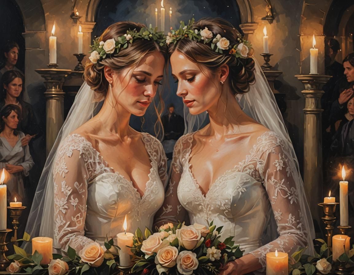 Candlelit Lesbian Wedding: A Masterpiece Painting