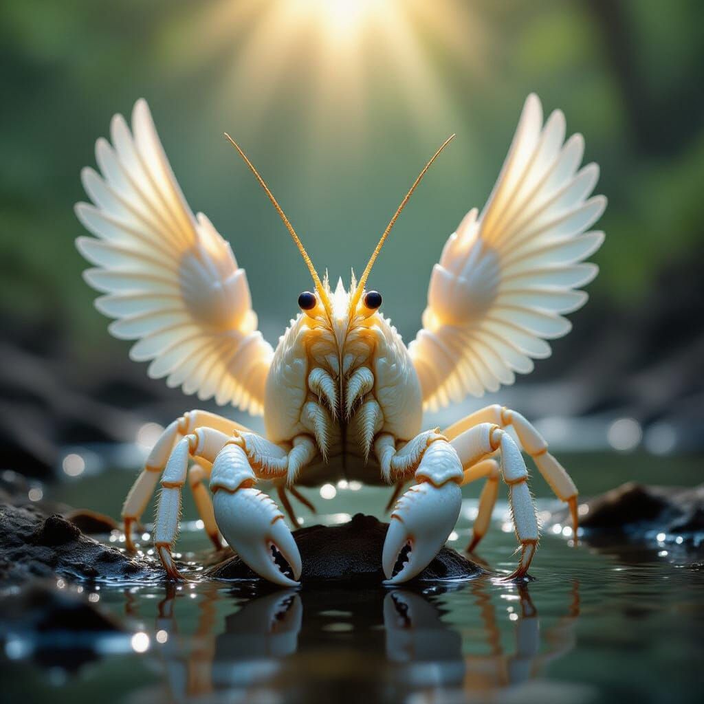 Angelic White Crayfish in Woodland Stream