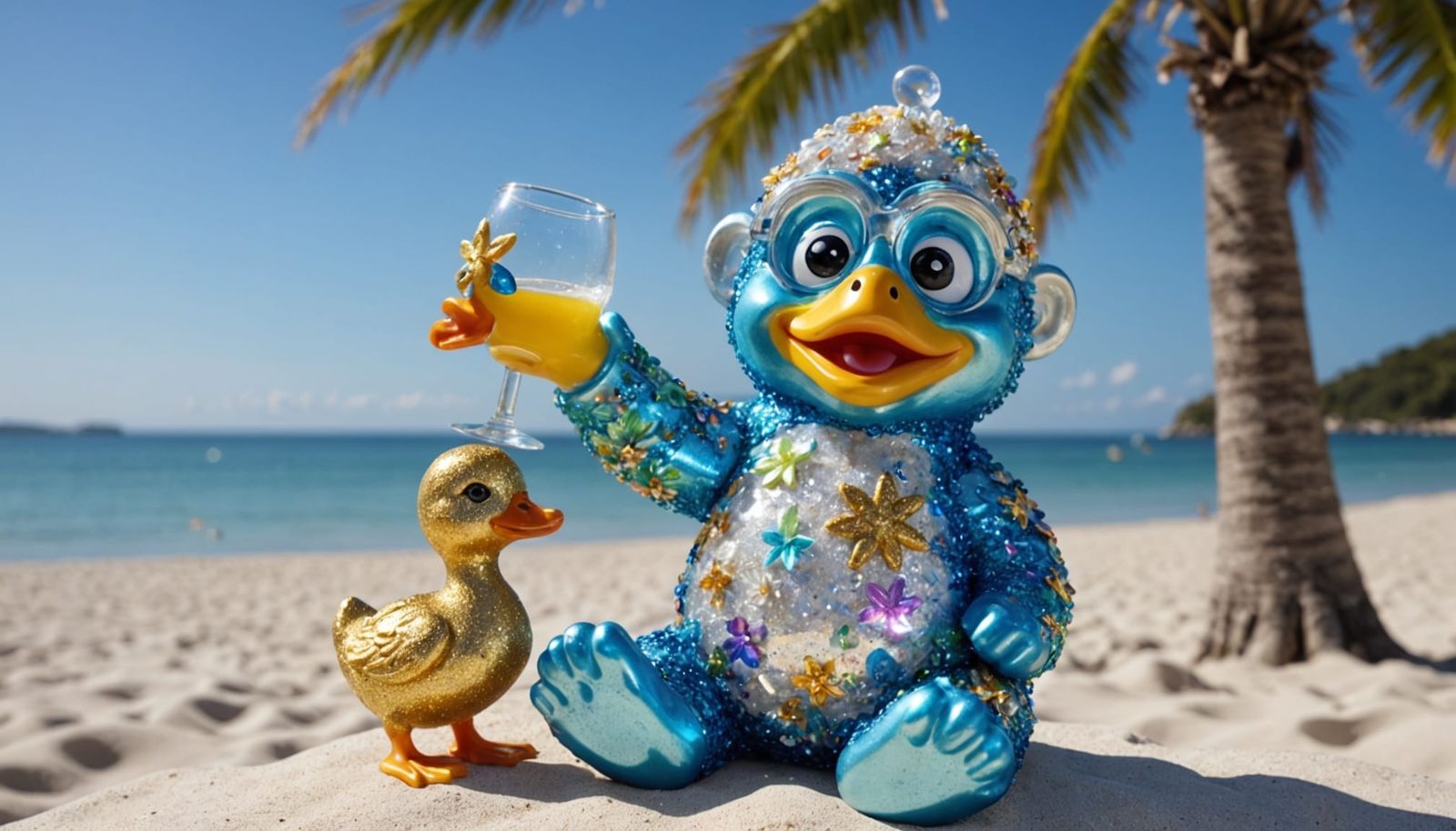 Beach Holiday Yeti Glass Sculpture in 3D