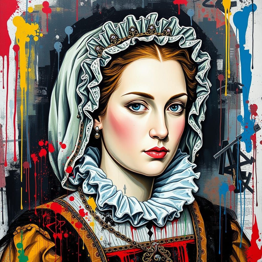Vibrant Anne Boleyn in Graffiti Style Mural