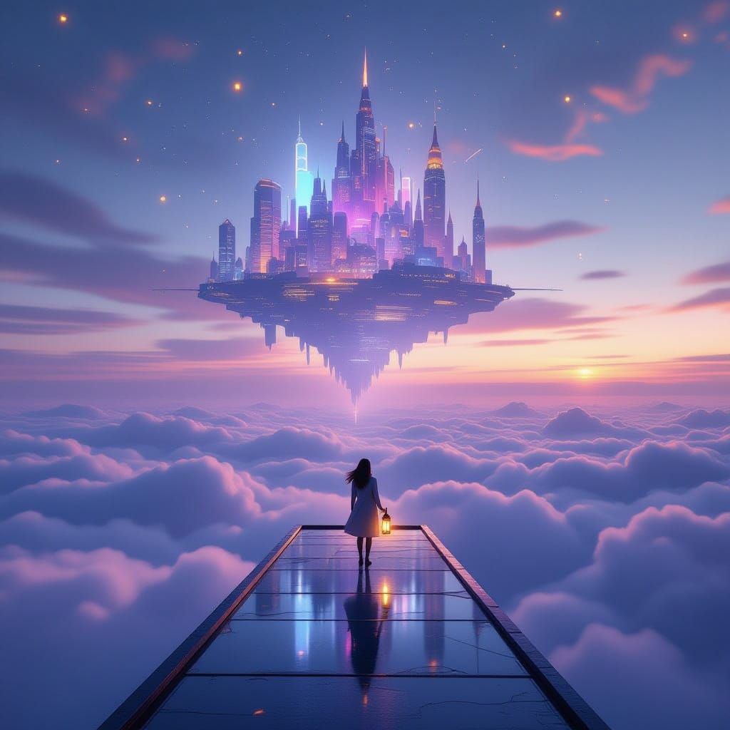 Surreal Dreamscape City Above Cloud Ocean