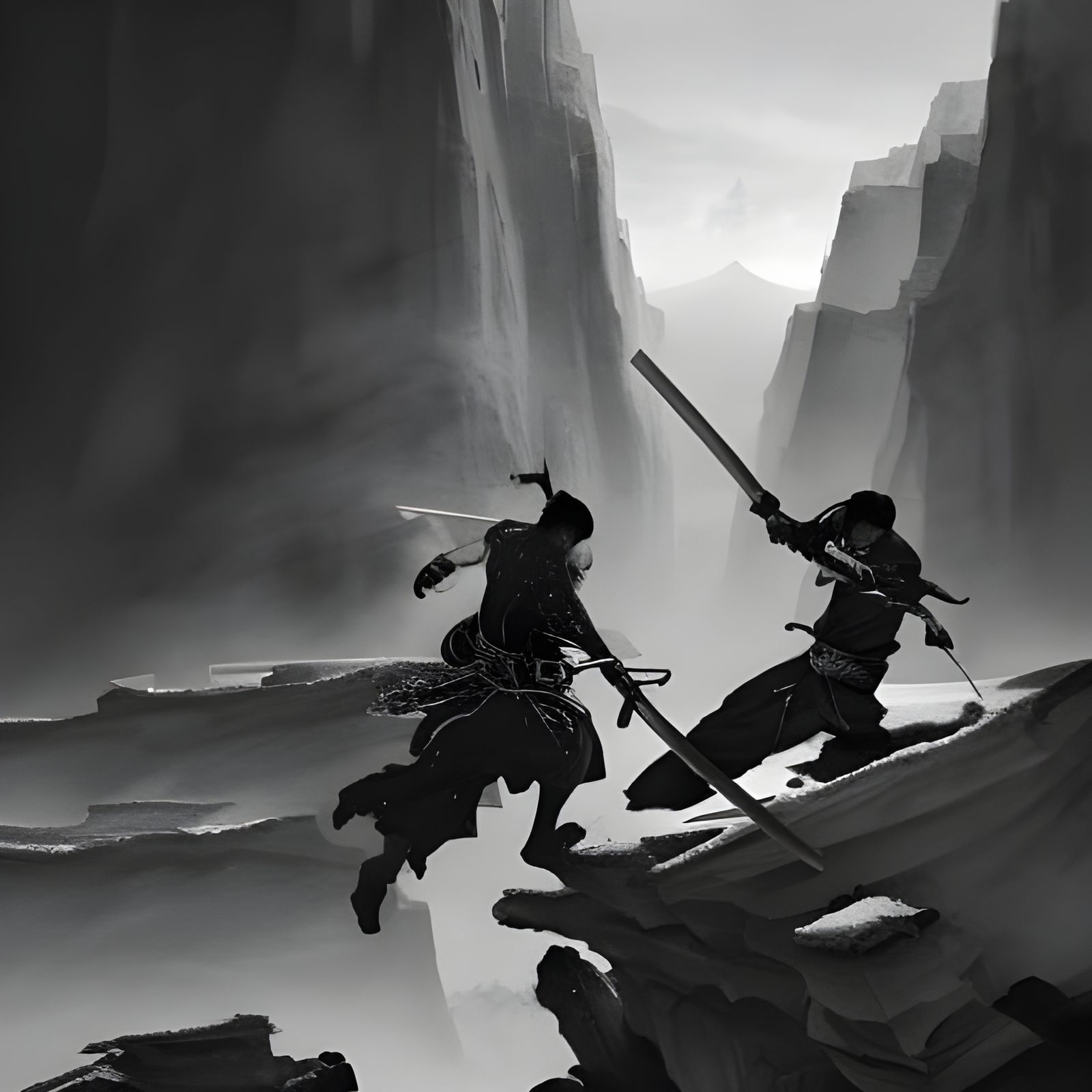Dynamic Samurai Katana Duel in Dark Fantasy Style