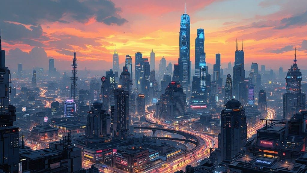 Sleek Futuristic Cityscape at Dusk