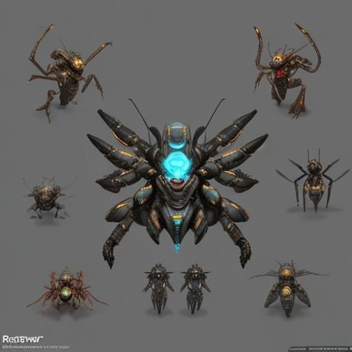 Isometric Insectoid Power Generator Game Asset Sheet
