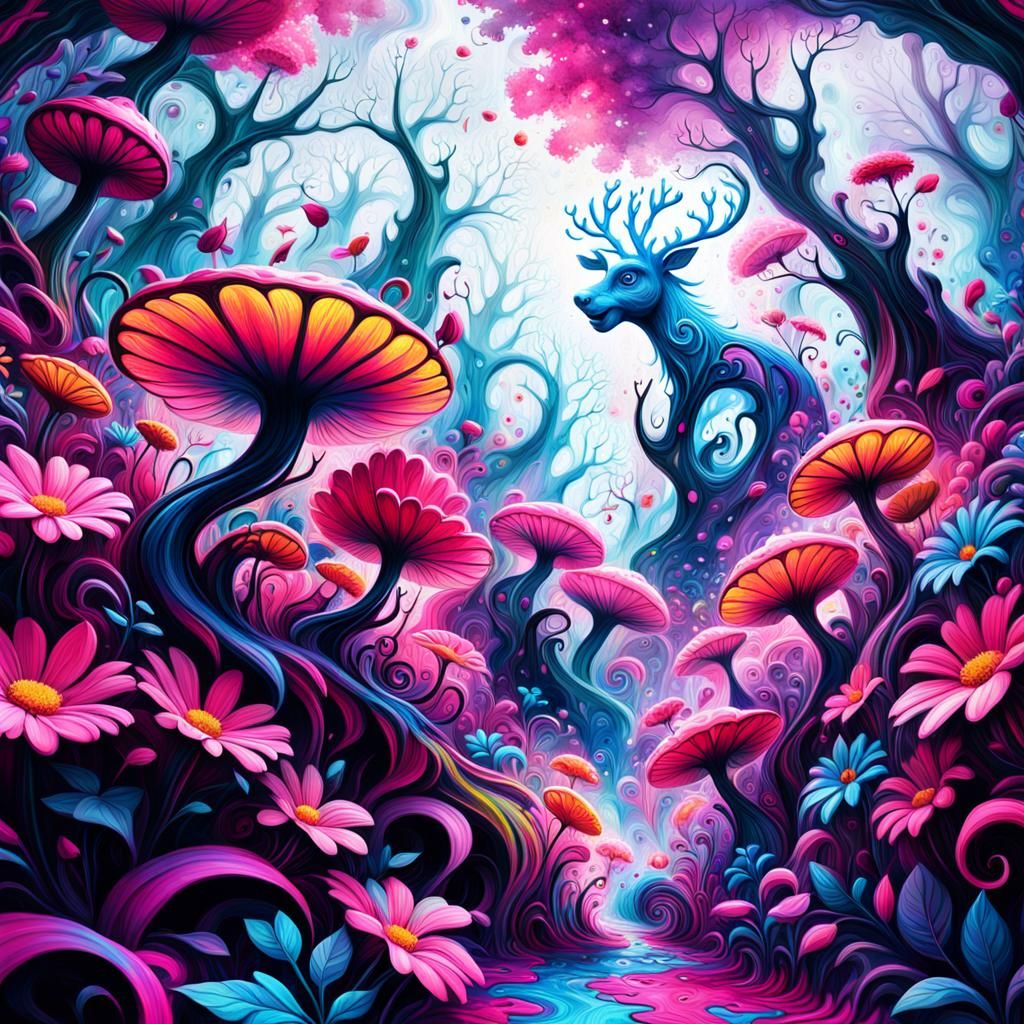 Enchanted Forest Graffiti Art in Hyper-Colored Style