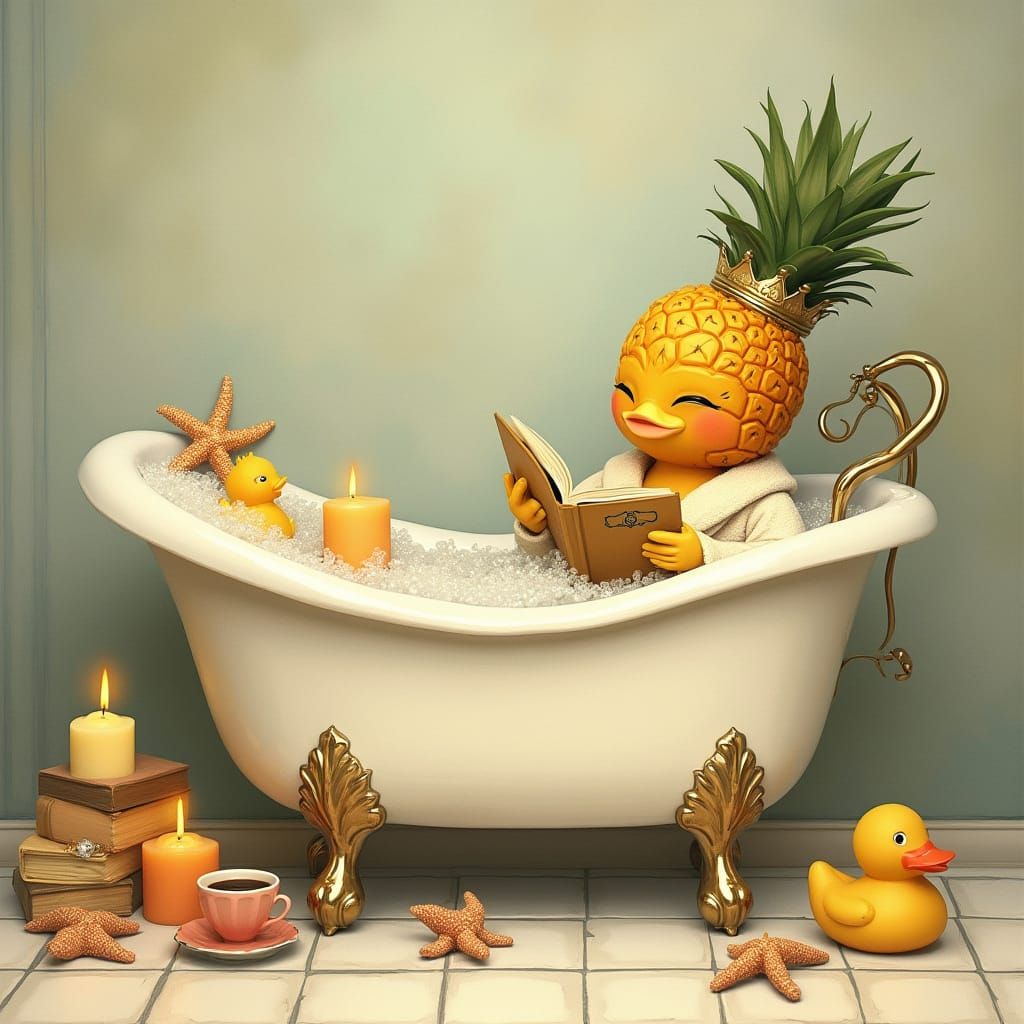 Pineapple Royalty in a Clawfoot Tub
