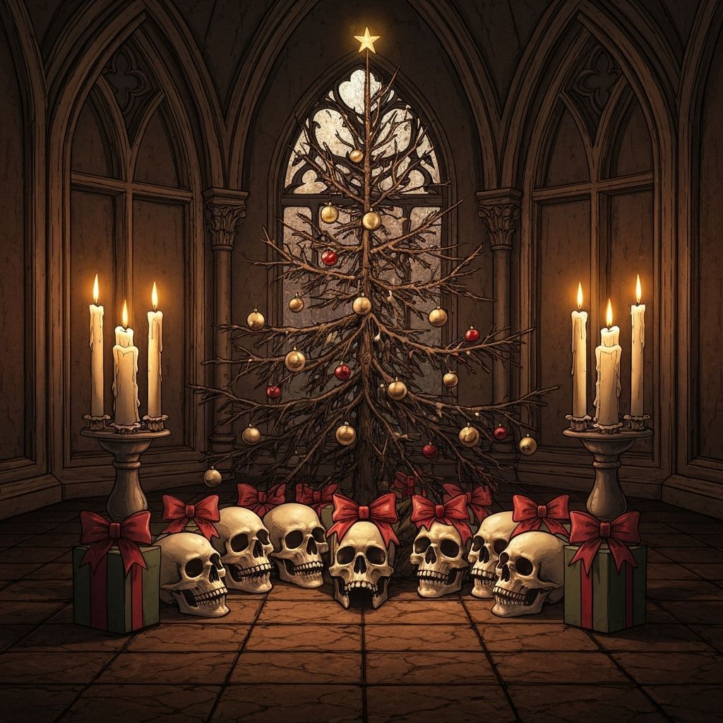 Macabre Cryptmas Scene with Skulls and Dead Tree