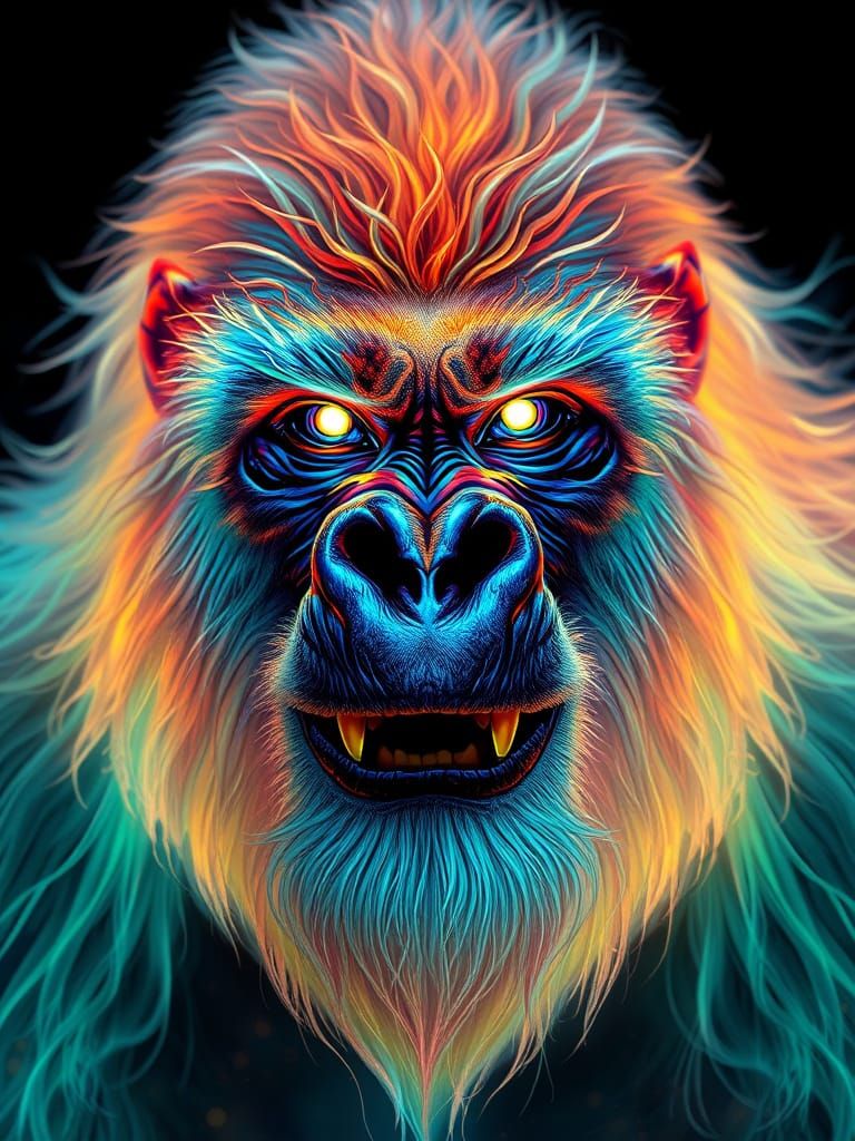 Bioluminescent Gorilla King in Alcohol Ink Style