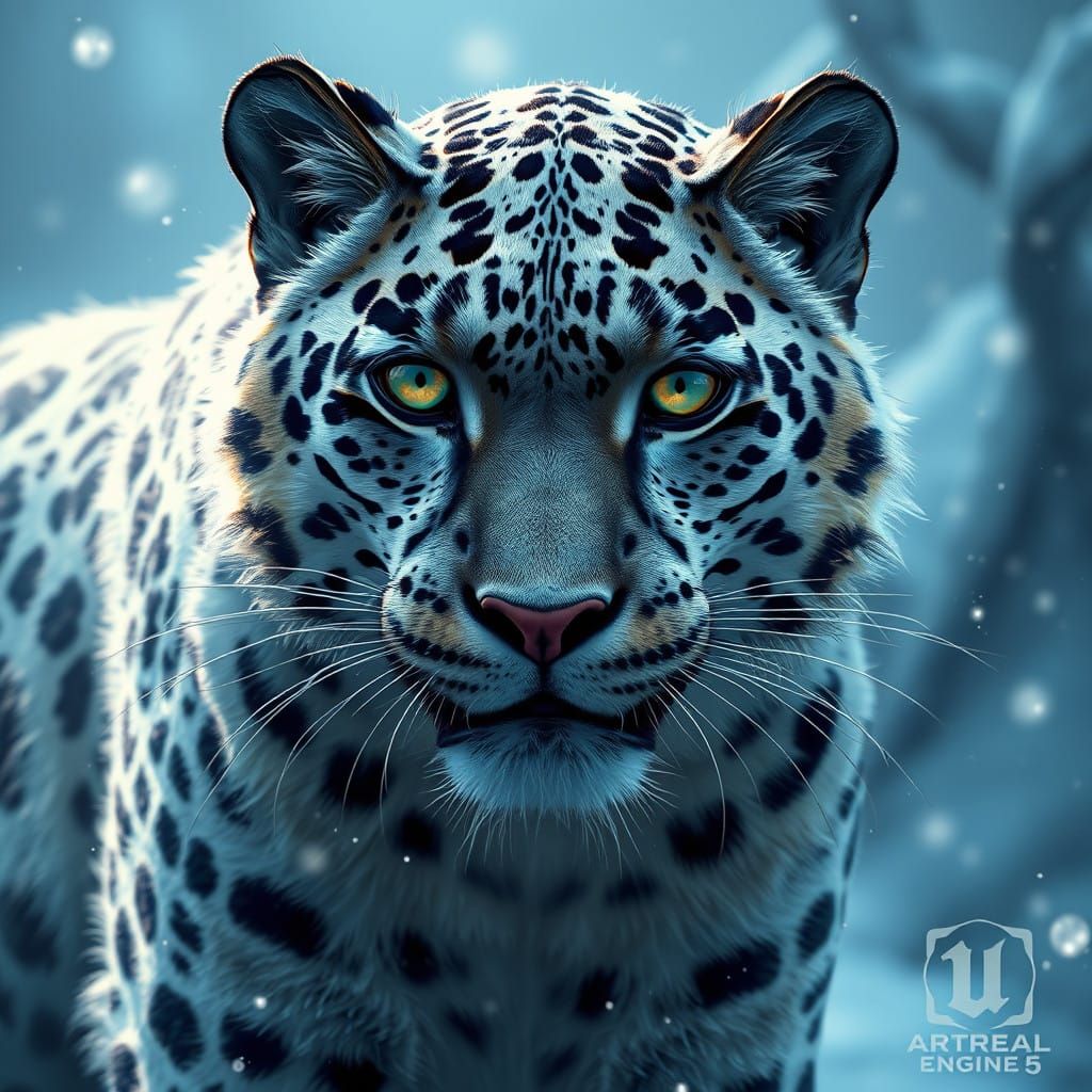Ethereal Snow Leopard in Vibrant Fantasy Landscape