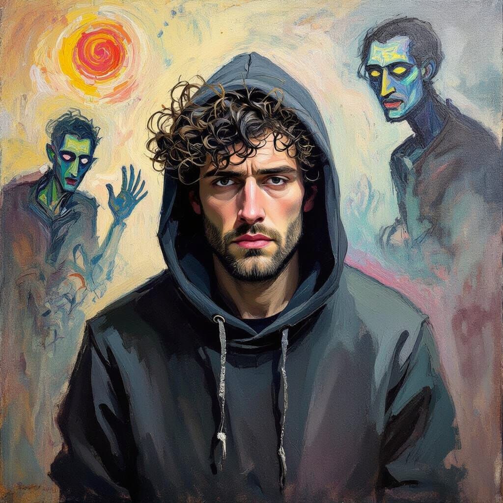 Haunted Painter's Gouache Nightmare in Expressionist Style