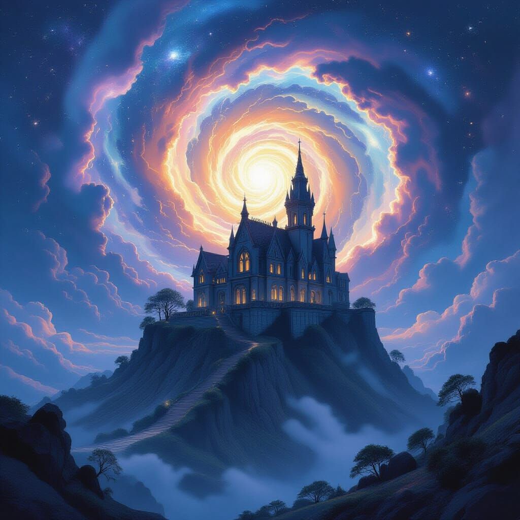 Ancient Gothic Art Nouveau House on Volcano Edge