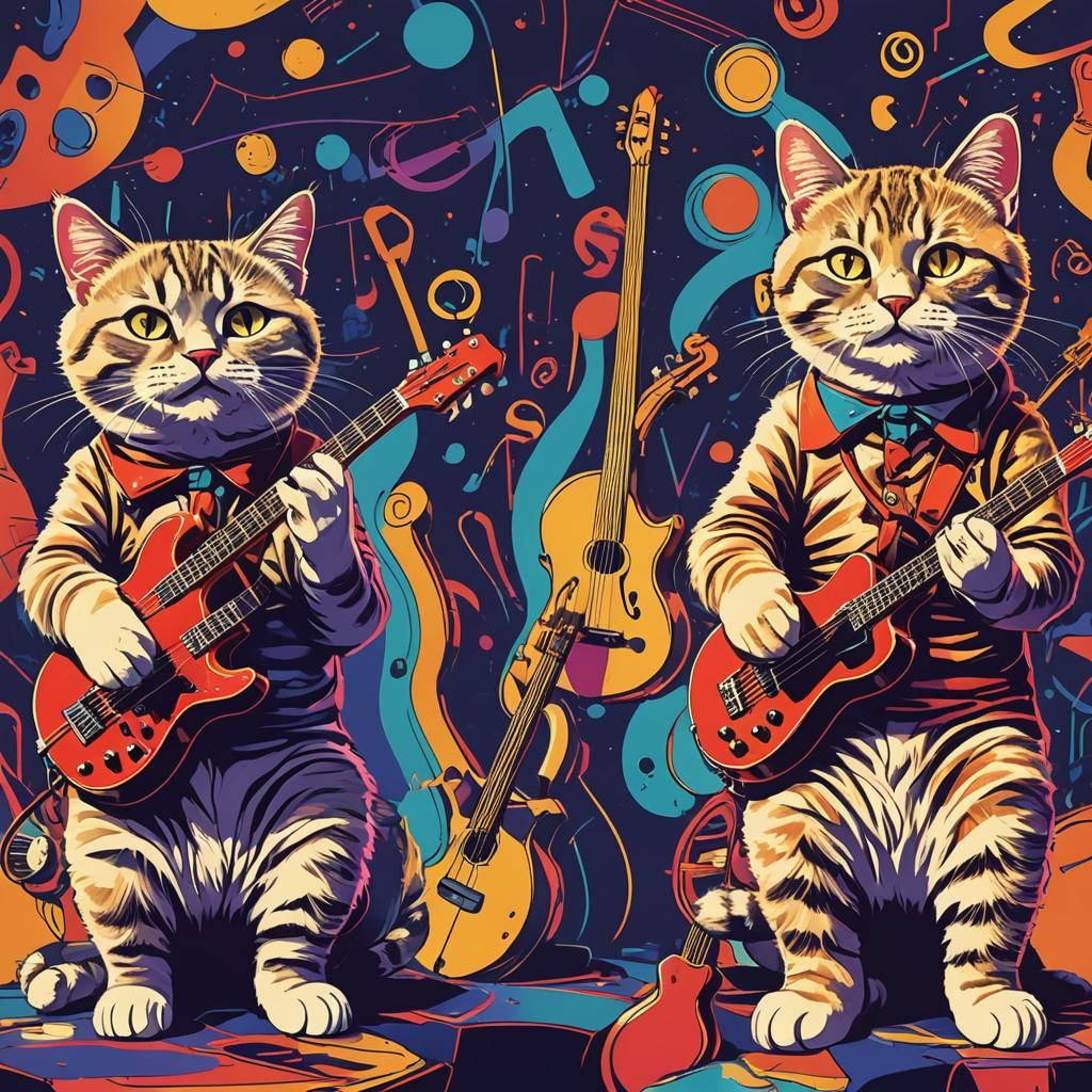 Kitty Cats Rock Band in Pop Art Style