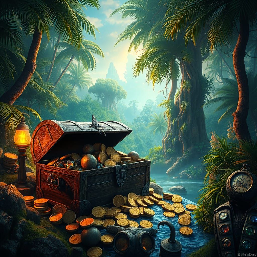 Ancient Treasure Island Landscape in Hyperreal Style