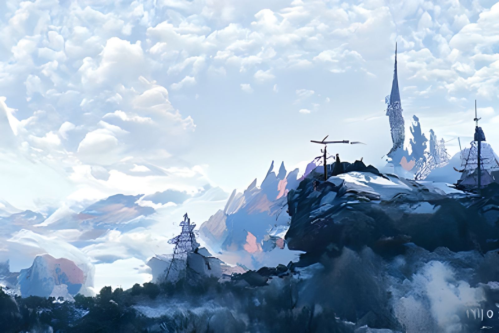 Ethereal Mountain Landscape in Romantic Style