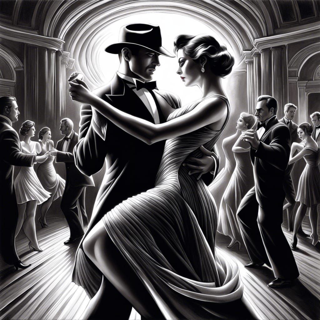 Passionate Tango Dance in Black and White Ink