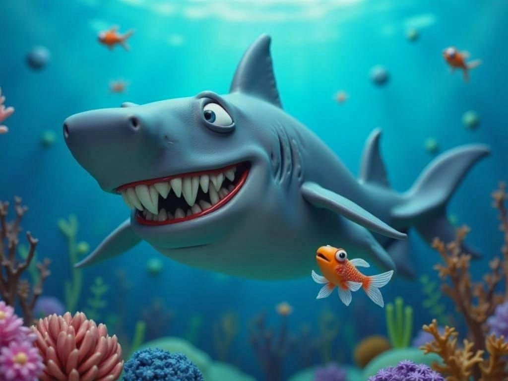 Kind Great White Shark and Guppy Swim Together in Claymation...