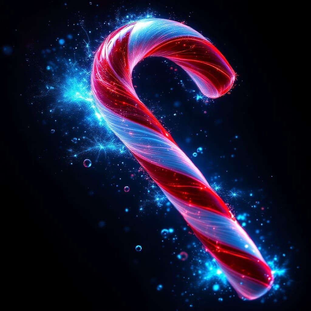 Magical Candy Cane Illuminated with Ethereal Blue Light