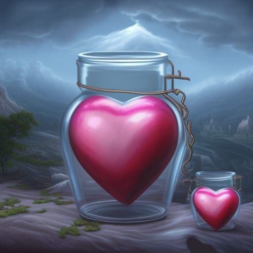 Detailed Matte Painting of a Jar of Hearts