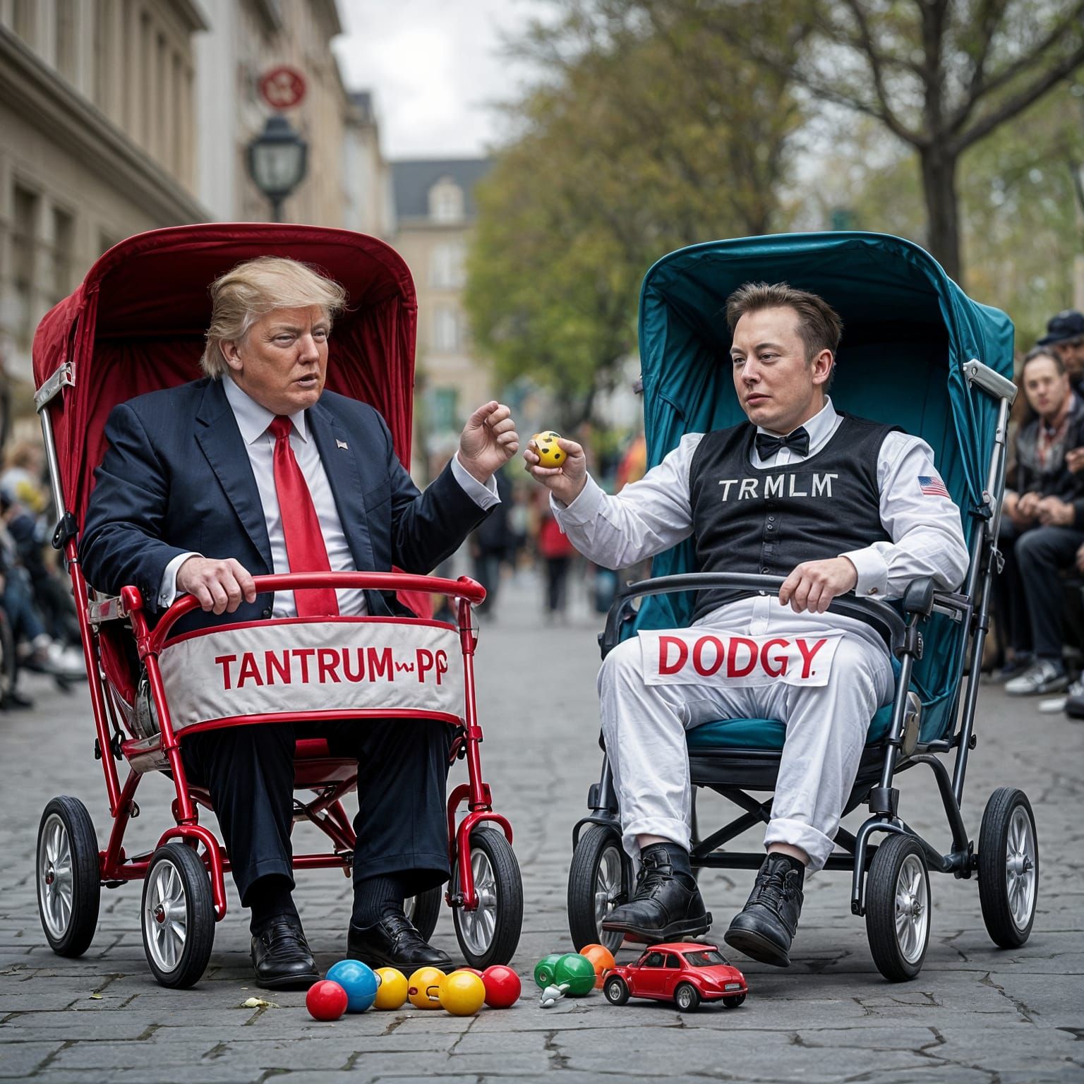 Trump and Musk Throwing Toys From Prams