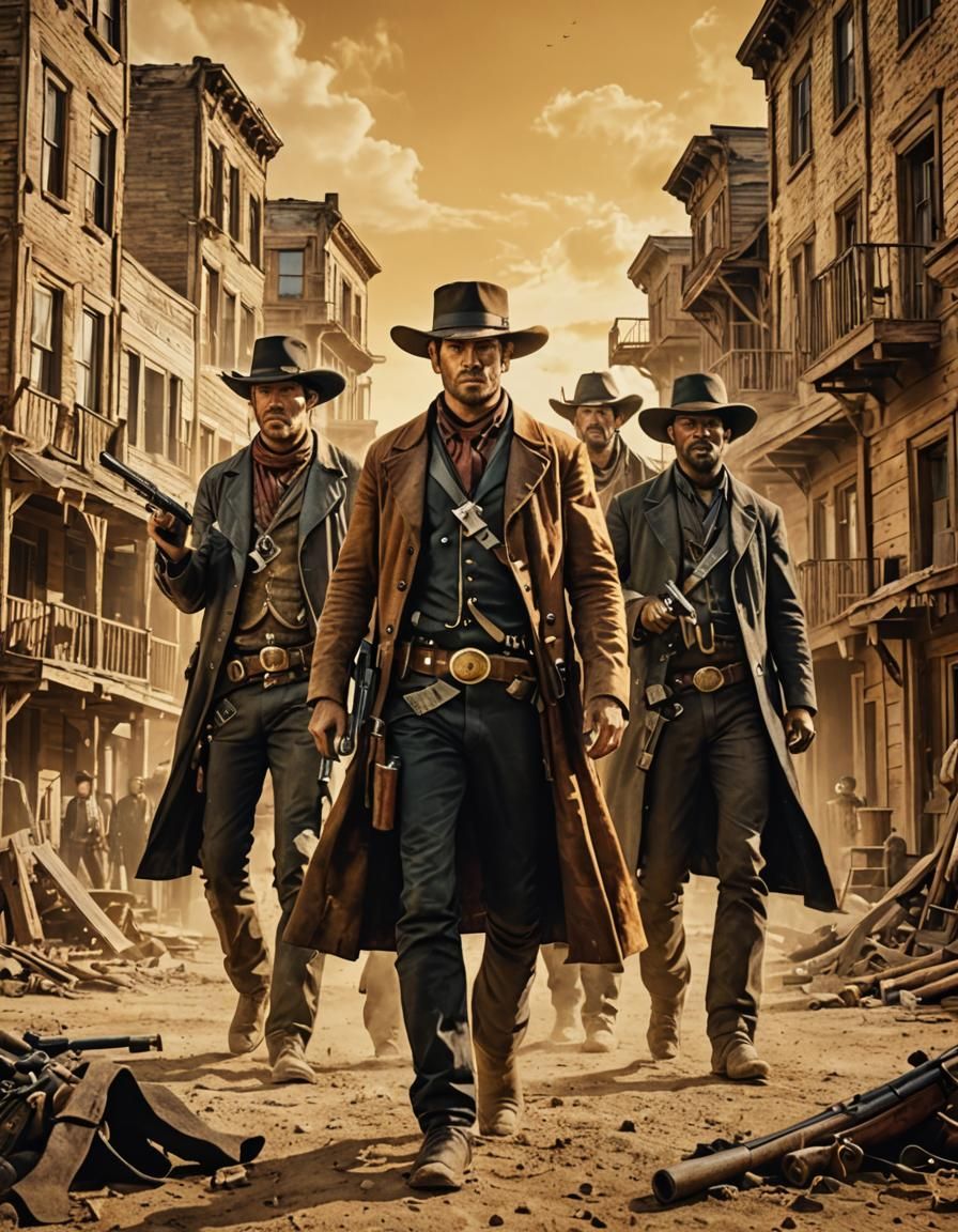 Gunslingers movie poster, A group of men armed with guns in ...