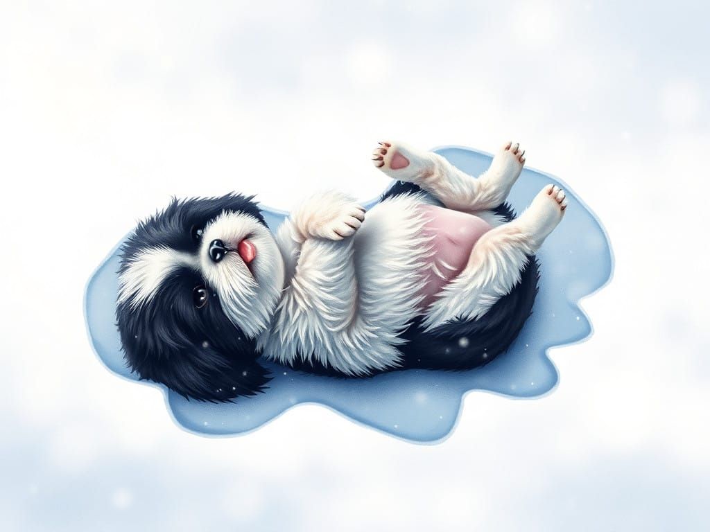 Majestic Black and White Shih Tzu Puppy Snow Angel Hyperreal...